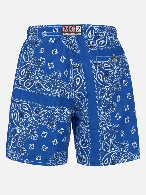 Costume da bagno da uomo con stampa bandana blu