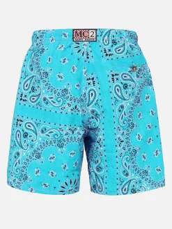 Costume da bagno da uomo con stampa bandana verde acqua