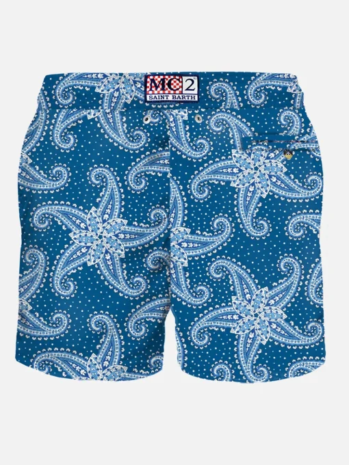 Costume da bagno da uomo in tessuto leggero con stampa paisley blu