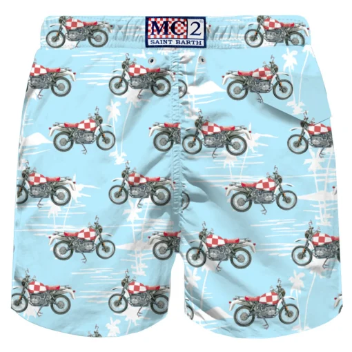 Costume da bagno da uomo in tessuto leggero con stampa moto