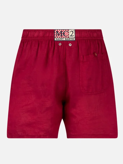 Costume da bagno da uomo in lino bordeaux