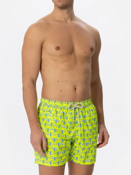Costume da bagno da uomo in tessuto leggero con stampa gin