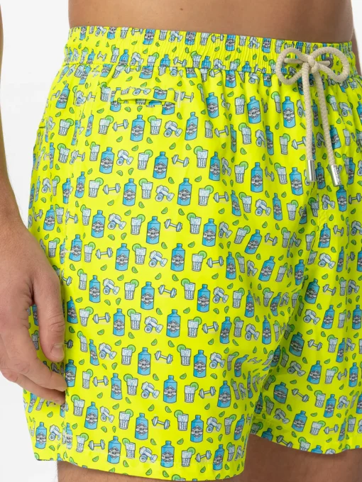 Costume da bagno da uomo in tessuto leggero con stampa gin
