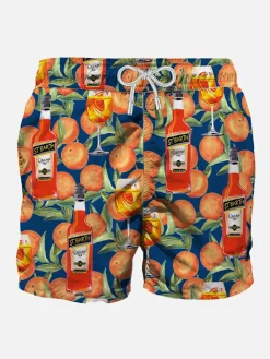 Costume da bagno di media lunghezza stampa spritz time blu