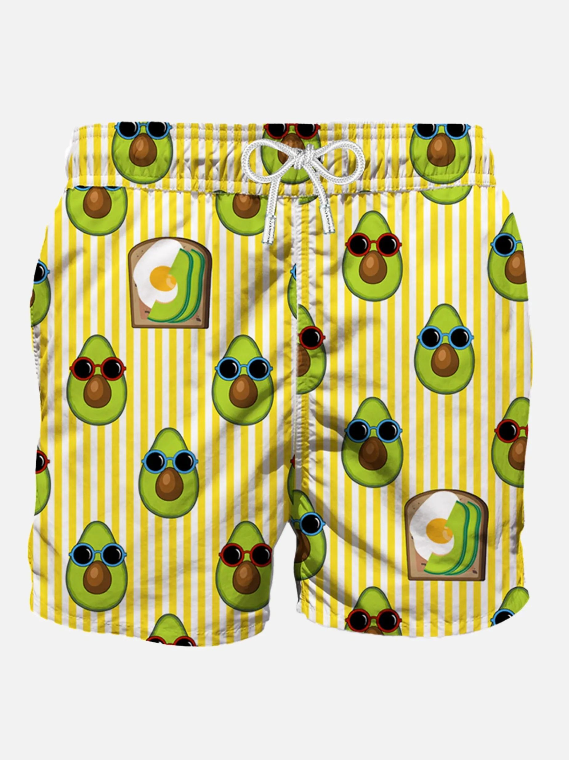 Costume da bagno di media lunghezza stampa rigata avocado toast