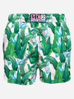 Costume da bagno di media lunghezza con stampa foglie tropicali