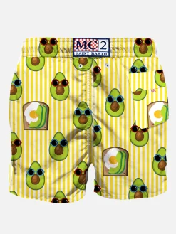 Costume da bagno di media lunghezza stampa rigata avocado toast