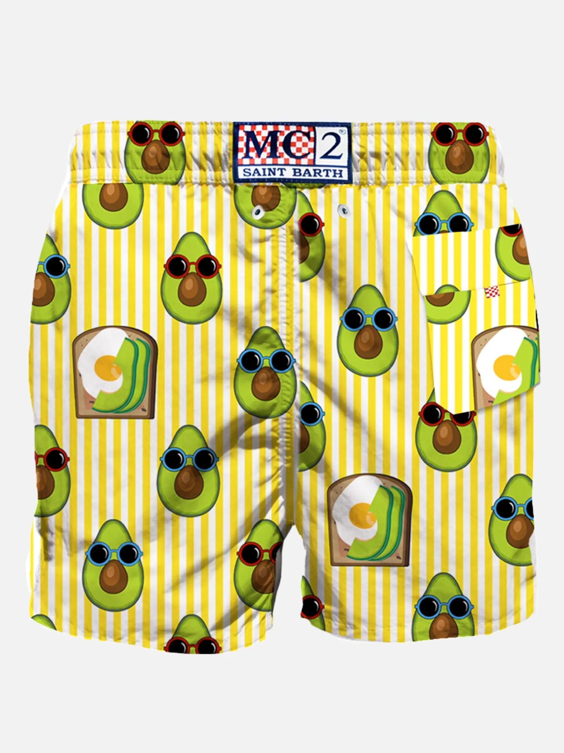 Costume da bagno di media lunghezza stampa rigata avocado toast