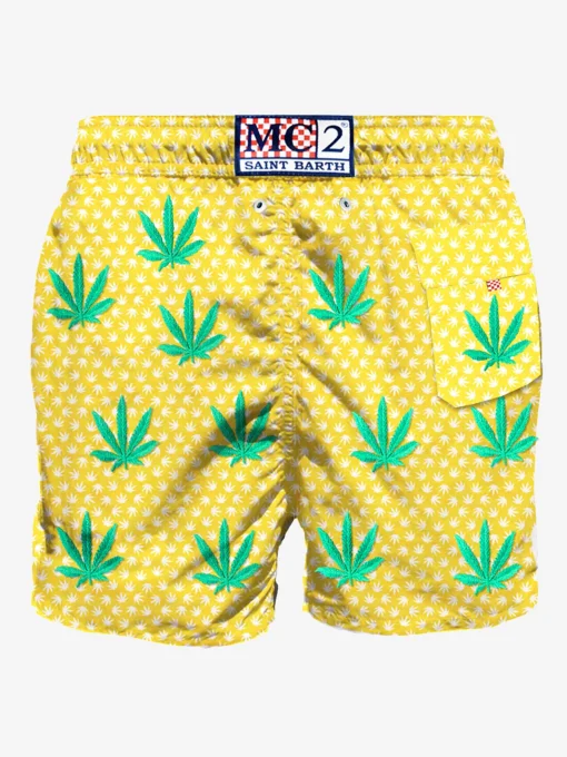 Costume da bagno di media lunghezza con foglie ricamate