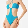 Costume da bagno trikini azzurro in lurex crinkle