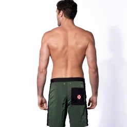 Costume da bagno verde militare con banda laterale in contrasto
