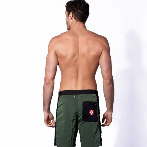 Costume da bagno verde militare con banda laterale in contrasto