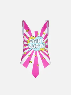 Costume intero da bambina stampa Saint Barth Pop