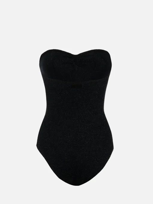 Costume intero da donna senza spalline in lurex nero Soleil
