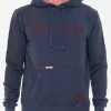 Felpa blu in cotone con ricamo
