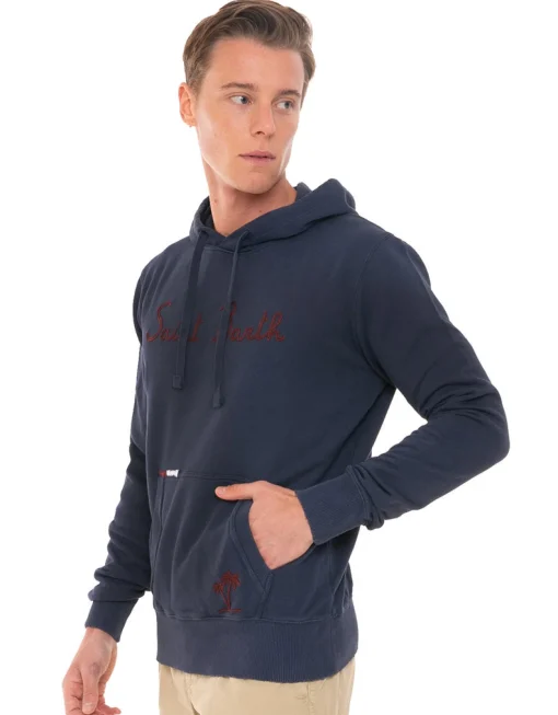 Felpa blu in cotone con ricamo