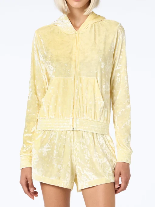 Felpa con cappuccio e cerniera in ciniglia giallo pallido da donna Jasmine