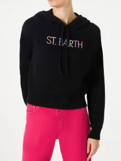 Felpa corta in maglia con ricamo St. Barth