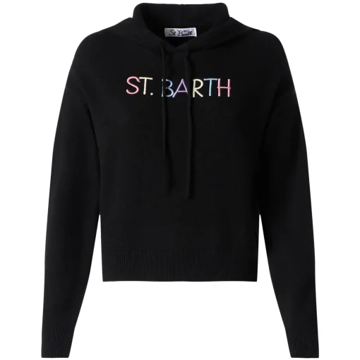 Felpa corta in maglia con ricamo St. Barth