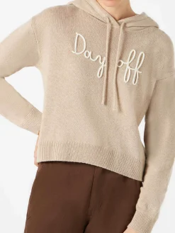 Felpa cropped in maglia da donna con cappuccio e ricamo Day Off
