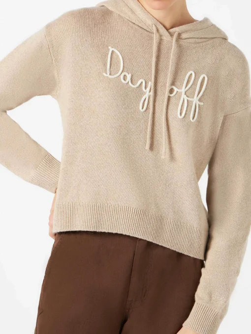 Felpa cropped in maglia da donna con cappuccio e ricamo Day Off