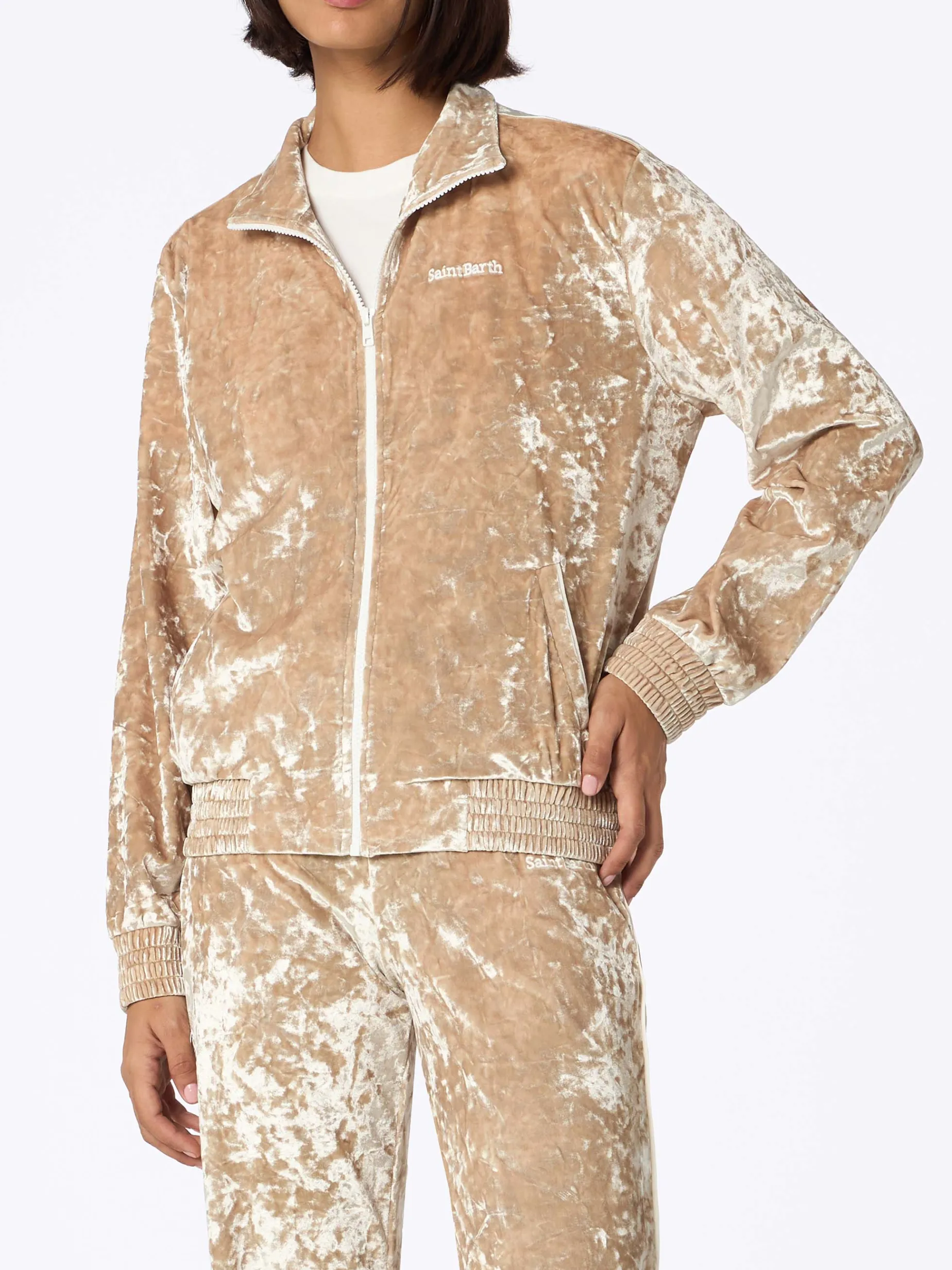 Felpa da donna Miriam beige in ciniglia