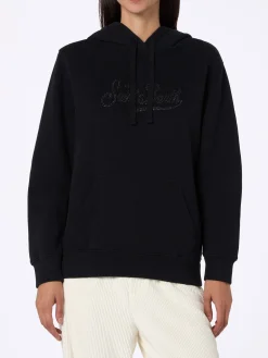 Felpa da donna nera Virginia con strass