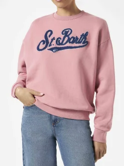 Felpa da donna rosa in felpa con logo in spugna