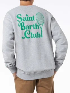 Felpa da uomo grigia girocollo con stampa Saint Barth MC2 Club