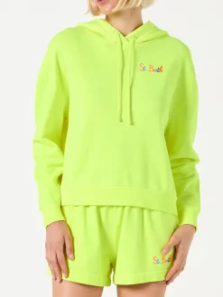Felpa giallo fluo con cappuccio con ricamo St. Barth