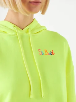 Felpa giallo fluo con cappuccio con ricamo St. Barth