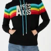 Felpa in maglia con intarsio arcobaleno