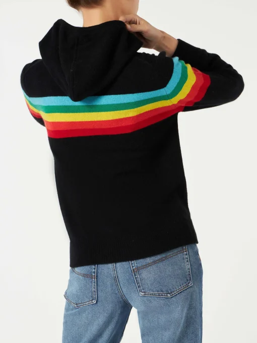 Felpa in maglia con intarsio arcobaleno