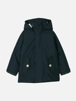 Giacca a vento blu navy con cappuccio da bambino