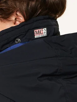 Giacca a Vento con Cappuccio Blu Navy per Uomo