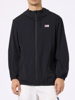 Giacca a vento leggera in tessuto nero con cappuccio da uomo Sloop