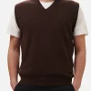 Gilet da uomo in misto cashmere marrone con scollo a V Russel