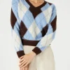 Maglia cropped da donna con fantasia a rombi