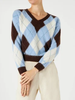 Maglia cropped da donna con fantasia a rombi