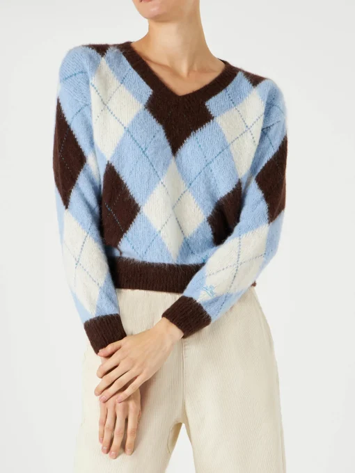 Maglia cropped da donna con fantasia a rombi