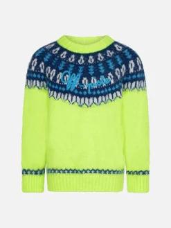Maglia da bambino giallo fluo con jacquard islandese
