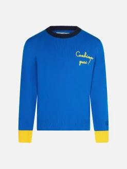 Maglia da bambino girocollo blu con ricamo