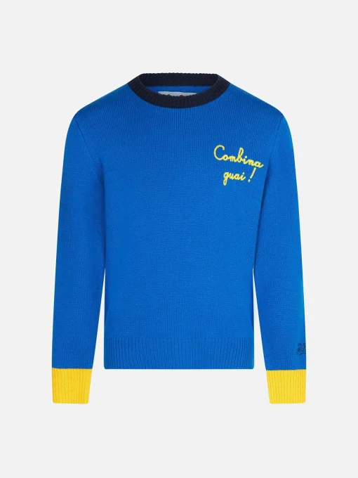 Maglia da bambino girocollo blu con ricamo