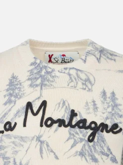 Maglia da bambino toile de jouy girocollo con ricamo La Montagne