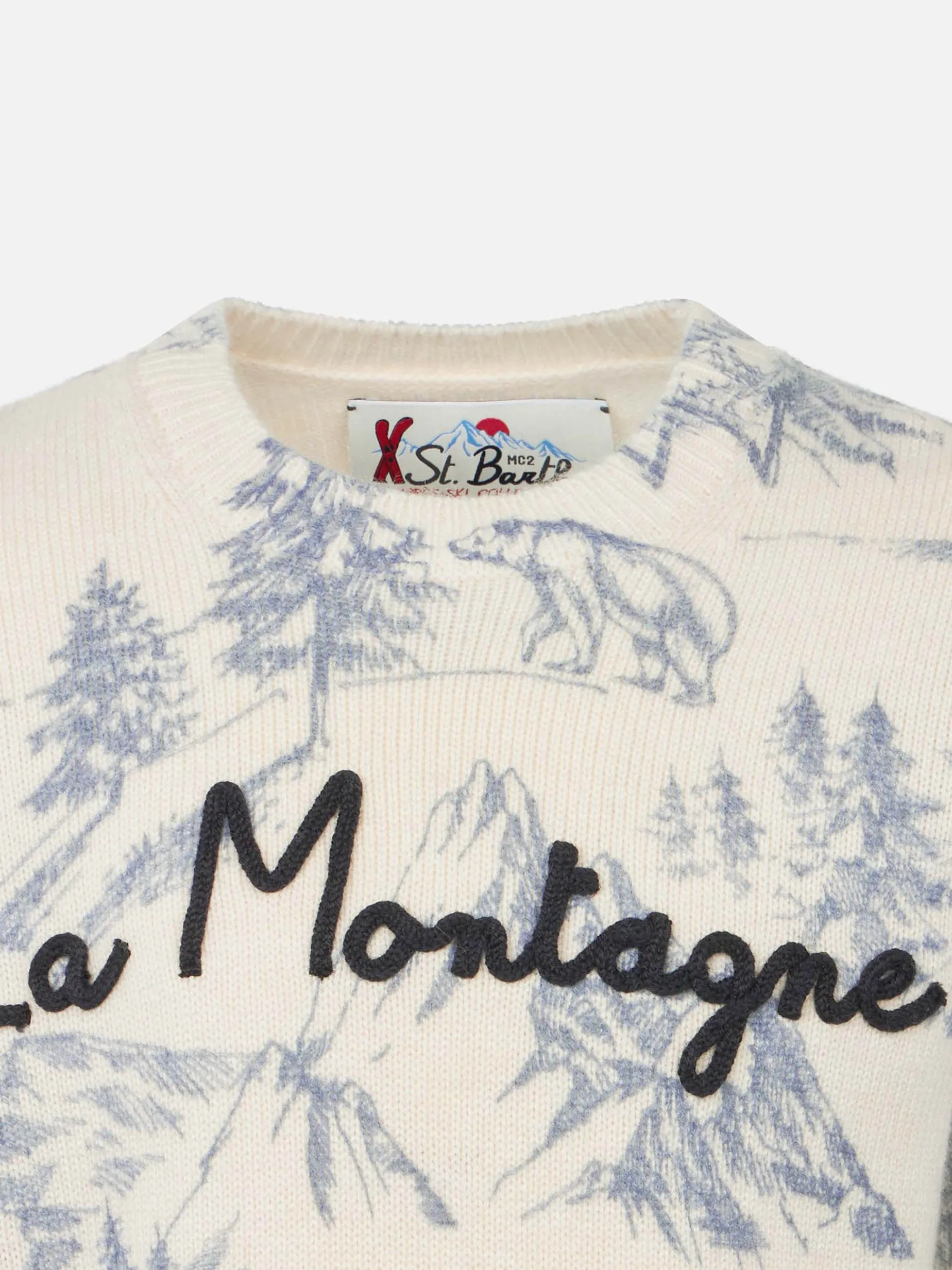Maglia da bambino toile de jouy girocollo con ricamo La Montagne