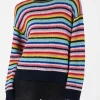 Maglia da donna all'uncinetto a righe multicolore