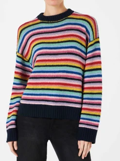 Maglia da donna all'uncinetto a righe multicolore