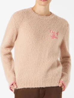 Maglia da donna beige garzata con ricamo