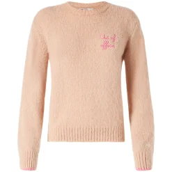 Maglia da donna beige garzata con ricamo