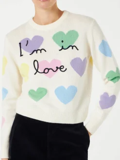 Maglia da donna con stampa cuori e ricamo I'm in Love